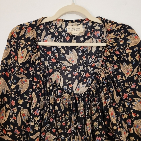 Ralph Lauren Denim & Supply RL boho black floral top size XL - Picture 3 of 9
